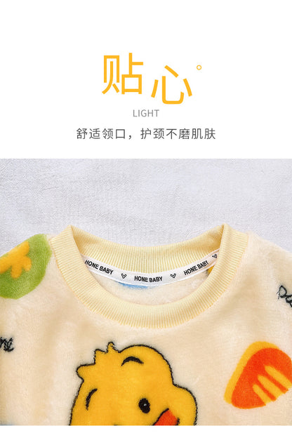 Men's and Women's Flannel Pajamas suit Autumn and Winter Middle and Big Children's Warm fleece-lined Thickened Autumn Clothes and Pants Home Clothes