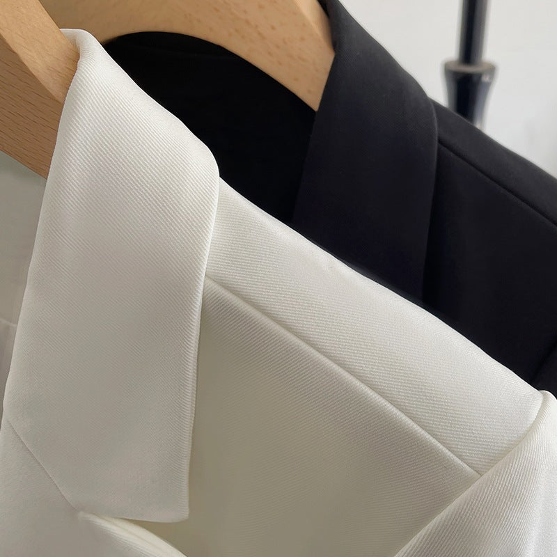 Green Metal Buckle Korean Style 2024 Spring and Autumn New Milk White Suit Jacket Women's Casual All-match High-end Suit