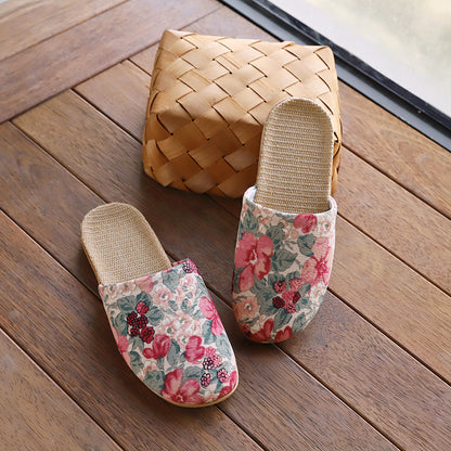 Baotou Spring & Fall Indoor Comfortable and Breathable Linen All Year Round Home Fabric Sandals for Women and Couples Floor Soft Bottom Home