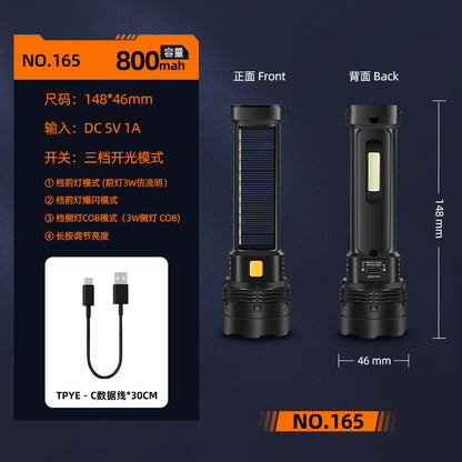 Strong solar flashlight super bright outdoor explosive long endurance with charging portable handheld 100,000 lumns light