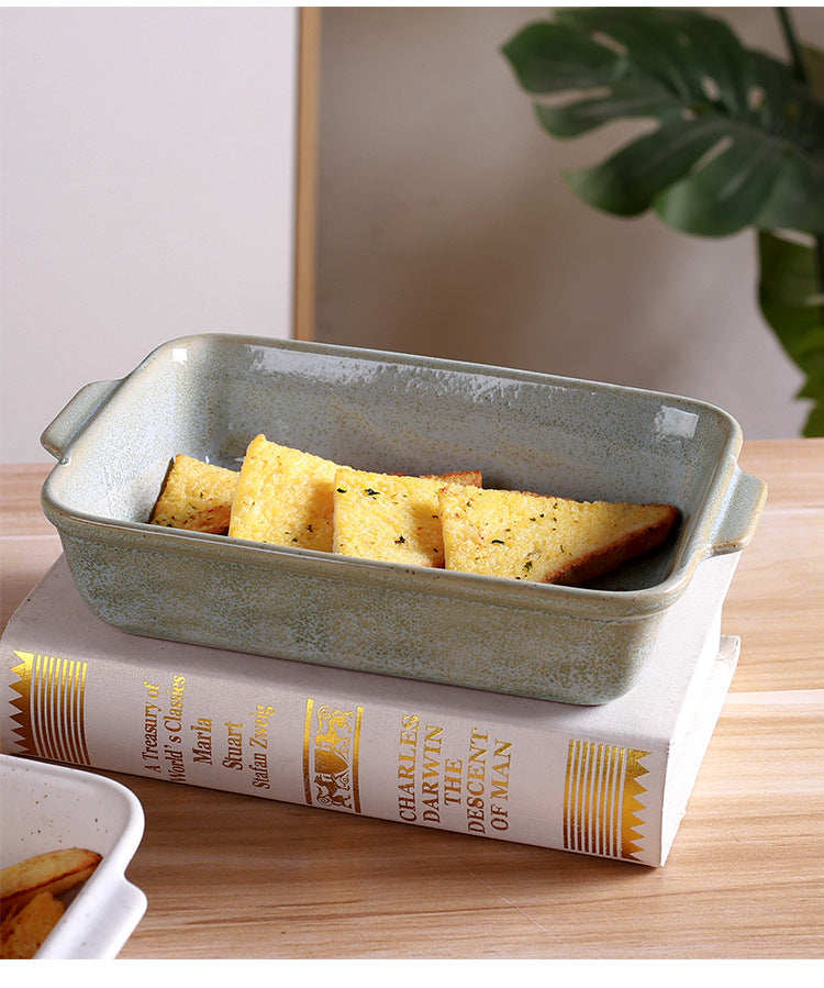 Cross-Border Scandinavian Style Kiln-Turned Baking Pan Amazon Square Steak Plate High-Value Tableware Available for Restaurants and Restaurants