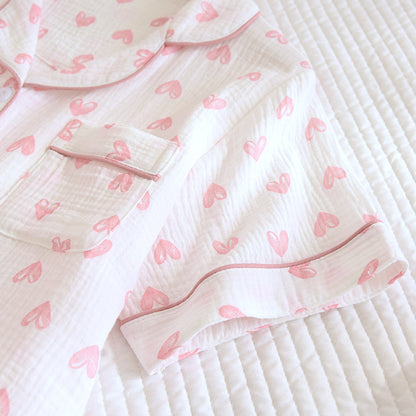 Various Style Spring and Summer Cotton Crepe Pajamas Sweet Three-Piece Short-Sleeved Trousers Spring and Autumn Loose Casual suit