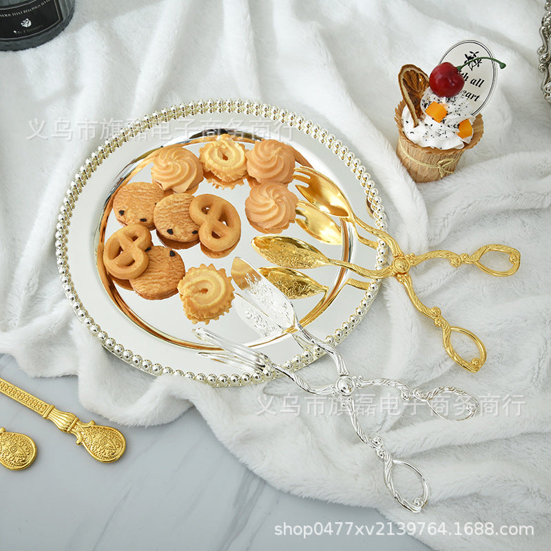 European-style metal bead spot snack cake plate silver-plated fruit plate afternoon tea cake jewelry tray photo props