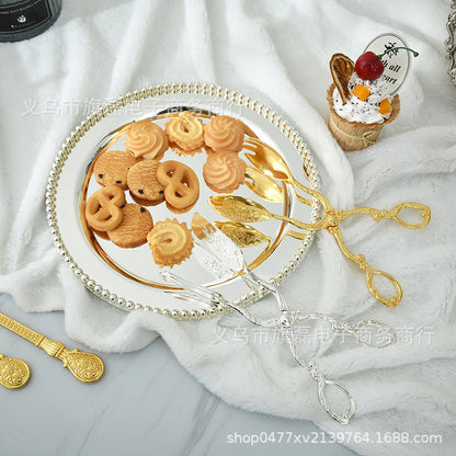 European-style metal bead spot snack cake plate silver-plated fruit plate afternoon tea cake jewelry tray photo props