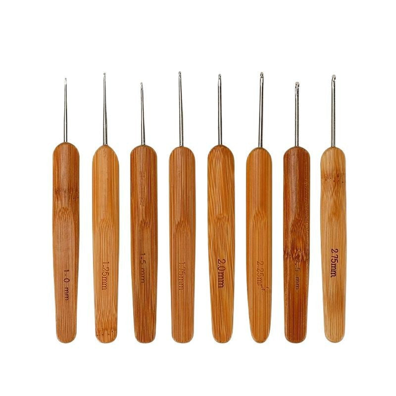Full Set of Bamboo Handle Crochet Hooks, Bamboo Crochet Yarn Hooks, Handmade Knitting Tools, Sweater Needles, Round Head Carbonized Crochet Set