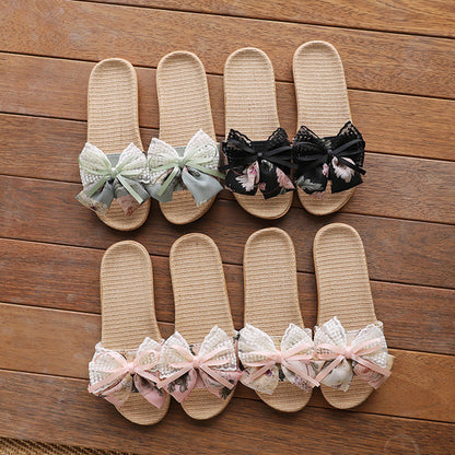 Baotou Spring & Fall Indoor Comfortable and Breathable Linen All Year Round Home Fabric Sandals for Women and Couples Floor Soft Bottom Home