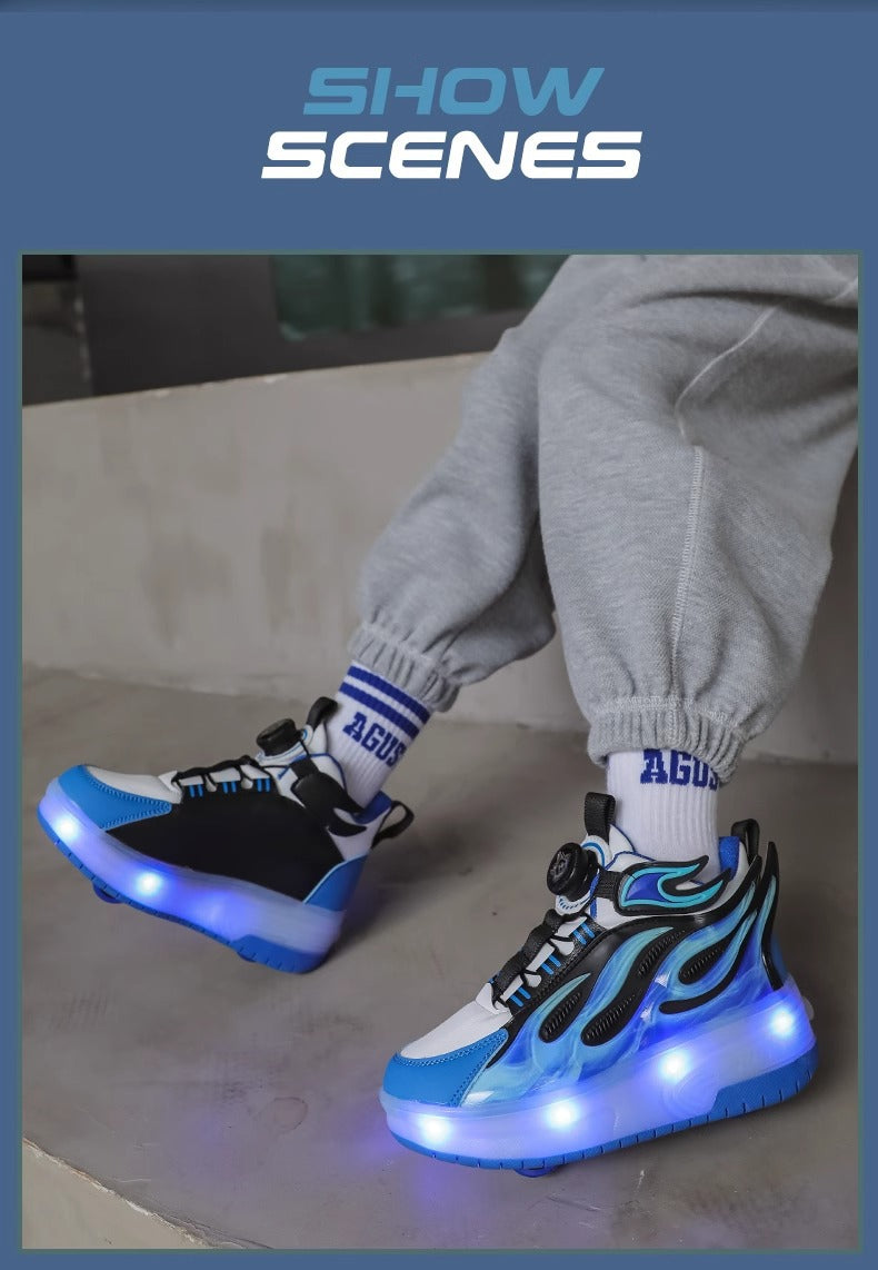 Children's Heelys Shoes, Retractable and Lighted, Boys' Flying Shoes with Wheels, Primary School Students' Roller Skate Shoes
