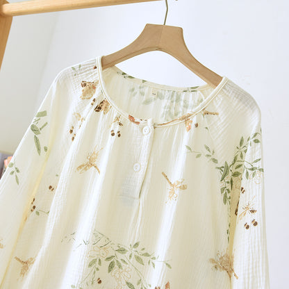 Crewneck Nightdress Women's Pajamas Spring and Autumn Cotton Long-sleeved dress Spring and Summer suit Cartoon Home Clothes for Women