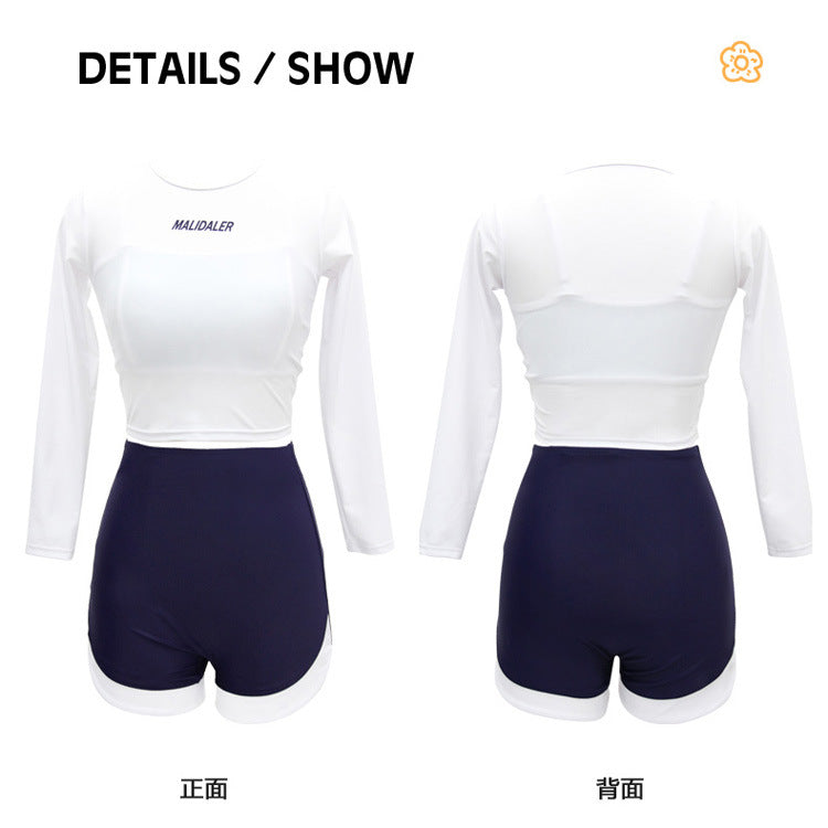 One-Piece Drop-Shipping Japanese and Korean Style Long-Sleeve Swimwear for Women, Two-Piece Conservative Sun-Protective Sports Swimsuit, Fresh Style for Students, Wholesale Swimwear