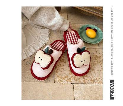 Apple Cute Closed-Toe Plush Cotton Slippers for Women, Winter 2026 New Model, Indoor Home Warm Non-Slip Odor-Resistant