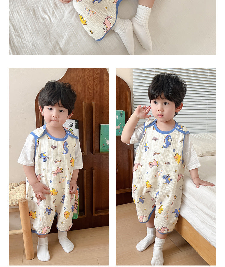 Baby Vest Sleeping Bag Summer Thin Gauze Pure Cotton Baby Kick-proof Sleeveless Children's Pajamas Air-conditioned Room Anti-cold