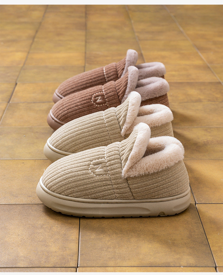 Letuo's New Winter Bag-Heeled Cotton Shoes for Women, Home Indoor and Outdoor Thick-Soled Non-Slip Soft-Soled Couple's Furry Shoes for Men
