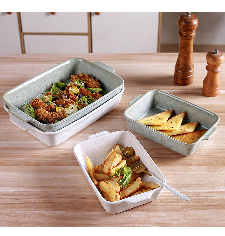 Cross-Border Scandinavian Style Kiln-Turned Baking Pan Amazon Square Steak Plate High-Value Tableware Available for Restaurants and Restaurants