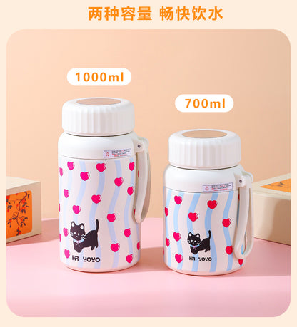 Cartoon cute high-value large-capacity new thermos stainless steel outdoor sports portable rope coffee cup