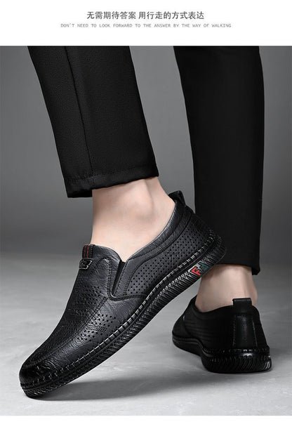 [Broken Size Processing] Leather Shoes Men's Genuine Leather Hole Shoes Dad Shoes Summer Soft Bottom Breathable Lazy Bean Shoes