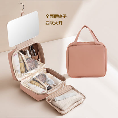LED with Mirror Cosmetic Bag Light Luxury High-end Toiletry Bag 2024 New Portable Large Capacity Brush Transparent Ins