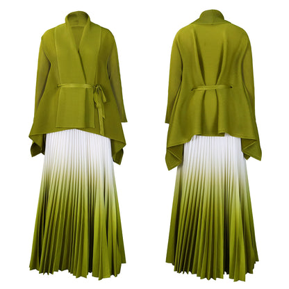 C8610 African plus size Women's Spring New Fashion Strap Bat Sleeve Top Gradient Color-changing Skirt Two-piece Set