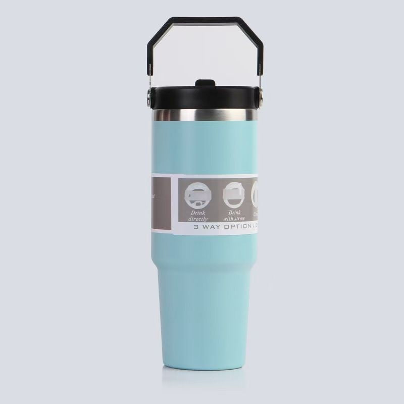 Cross-Border 30oz Stainless Steel Car Cup Large Capacity Car Portable Ice Cup with Straw Single Drink Thermos Cup