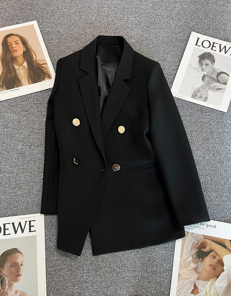 Green Metal Buckle Korean Style 2024 Spring and Autumn New Milk White Suit Jacket Women's Casual All-match High-end Suit