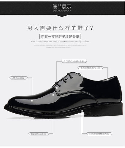 Men's Business Formal Wear Genuine Leather Black Patent Leather Shoes Men's Trendy Shoes for Work Spring and Autumn Korean Style British Pointed Toe Men's Shoes