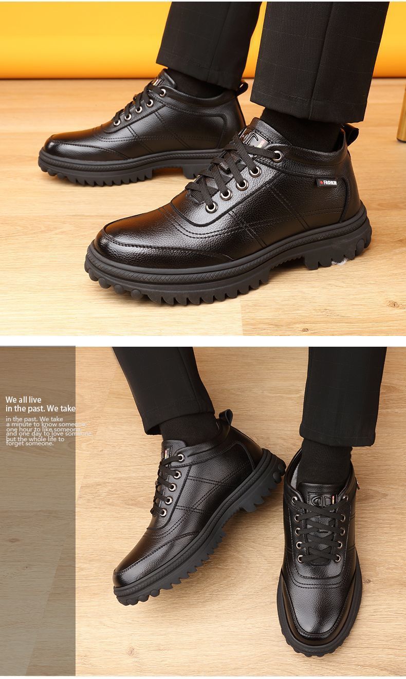 Genuine Leather leather broken size leak-picking men's cotton shoes dad shoes winter fleece-lined warm cotton leather shoes men's high-top cotton shoes