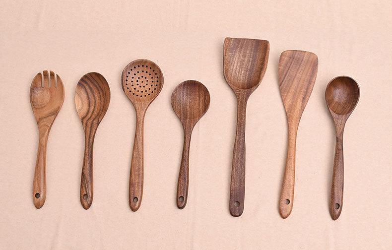 Paint-free Wax-free Wooden Cooking Spoon Shovel suit Kitchenware Long Handle Non-stick Pan Stir-frying Shovel Wooden Acacia Soup Spoon
