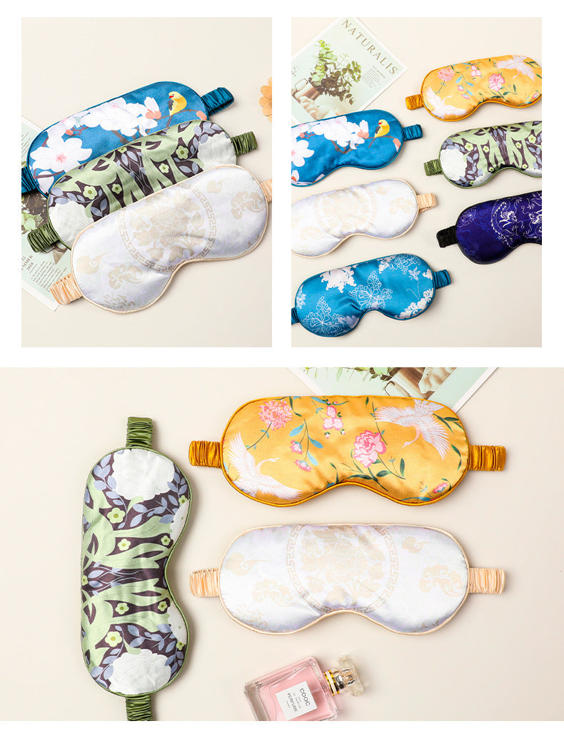 Mulberry Silk Eye Mask, Ice Silk Imitation Silk, Chinese Style Color, Satin Silk Light-Blocking Eye Mask for Sleep, Printed, in Stock Wholesale
