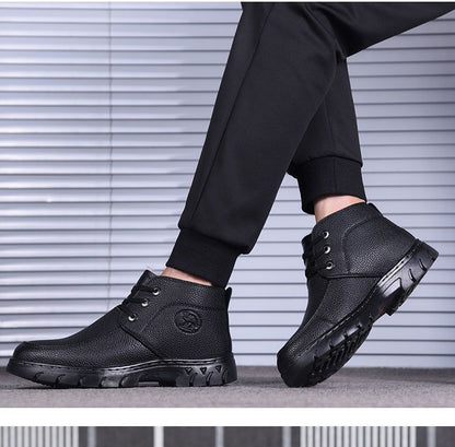 [Wool lining] Winter cotton shoes men's middle-aged and elderly casual leather shoes fleece-lined thick warm cold-proof dad shoes
