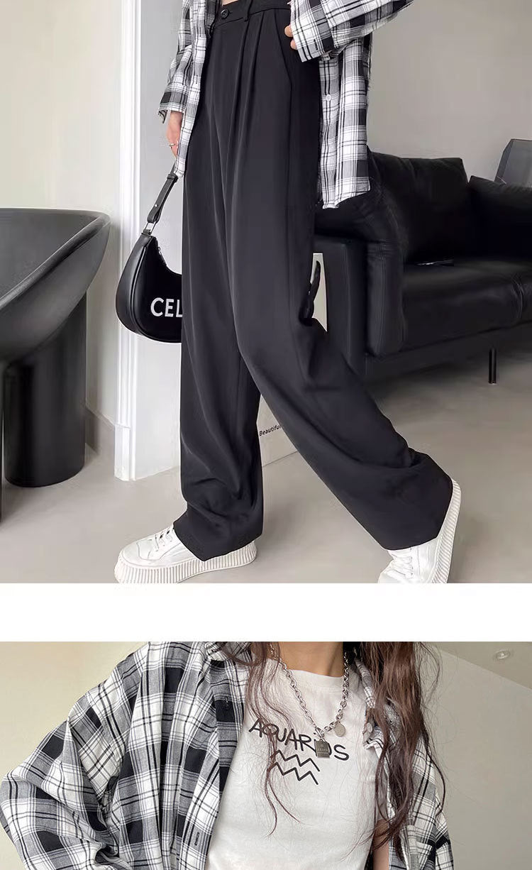 Gray Suit Pants for Women Spring and Summer New High-Waisted Double Pleated Slim Floor-Length Trousers Casual Straight Wide-Leg Pants