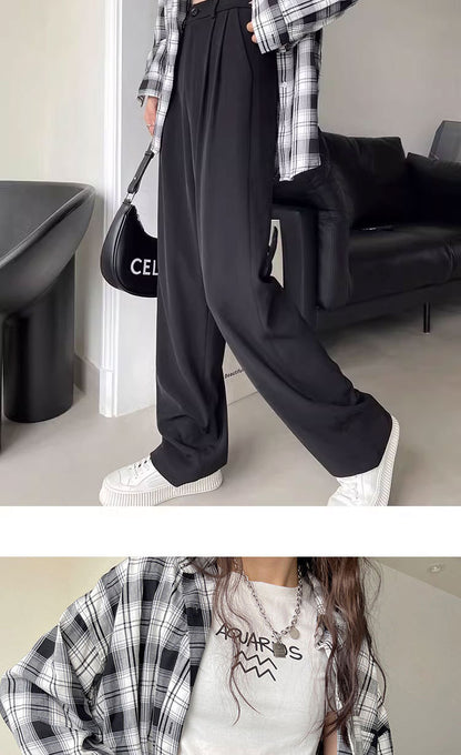 Gray Suit Pants for Women Spring and Summer New High-Waisted Double Pleated Slim Floor-Length Trousers Casual Straight Wide-Leg Pants