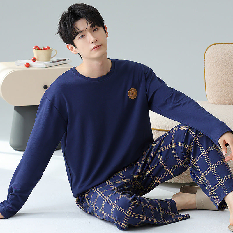 Plus Size 5XL 100% Cotton Men's Long-Sleeved Pajamas Spring & Fall Long-Sleeved 105kg Can Be Worn Outside Home Clothes Set
