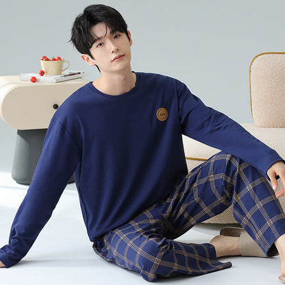 Plus Size 5XL 100% Cotton Men's Long-Sleeved Pajamas Spring & Fall Long-Sleeved 105kg Can Be Worn Outside Home Clothes Set