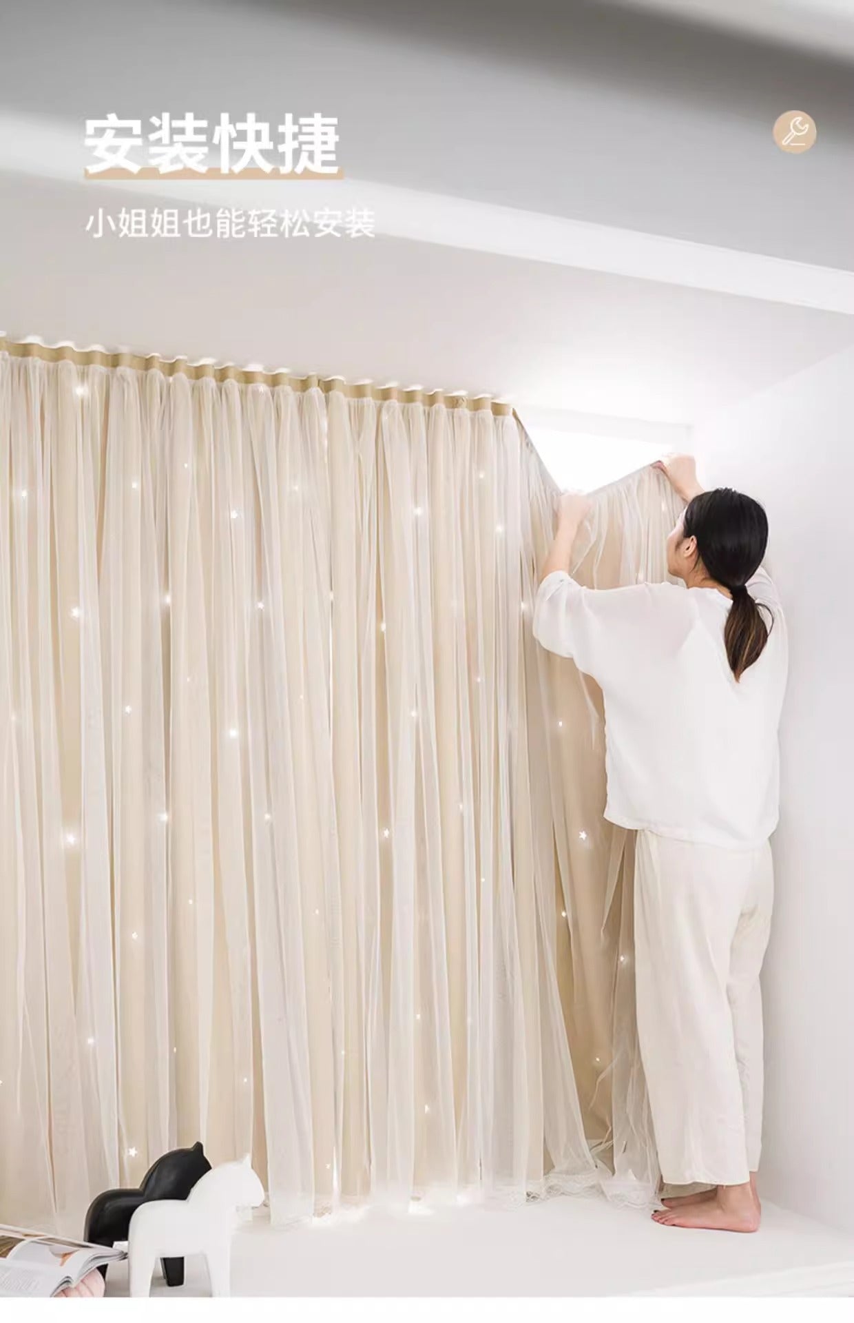 Source manufacturers non-perforated installation curtains hook and loop curtains cross-border foreign trade shading curtains self-adhesive finished products wholesale