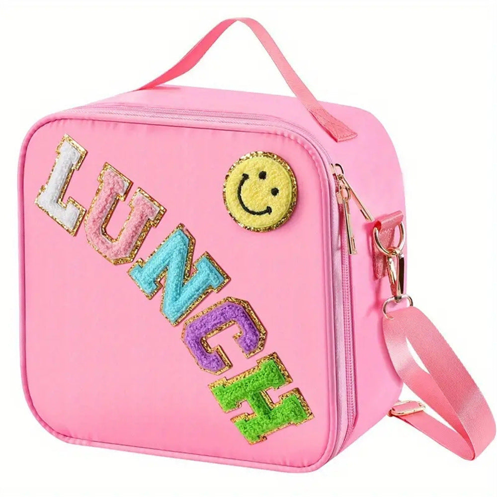 Amazon Explosions Smiley Letters Portable Lunch Bag Outdoor Portable Aluminum Film Fresh-keeping Bag Insulation Bag Cross-border Exclusive