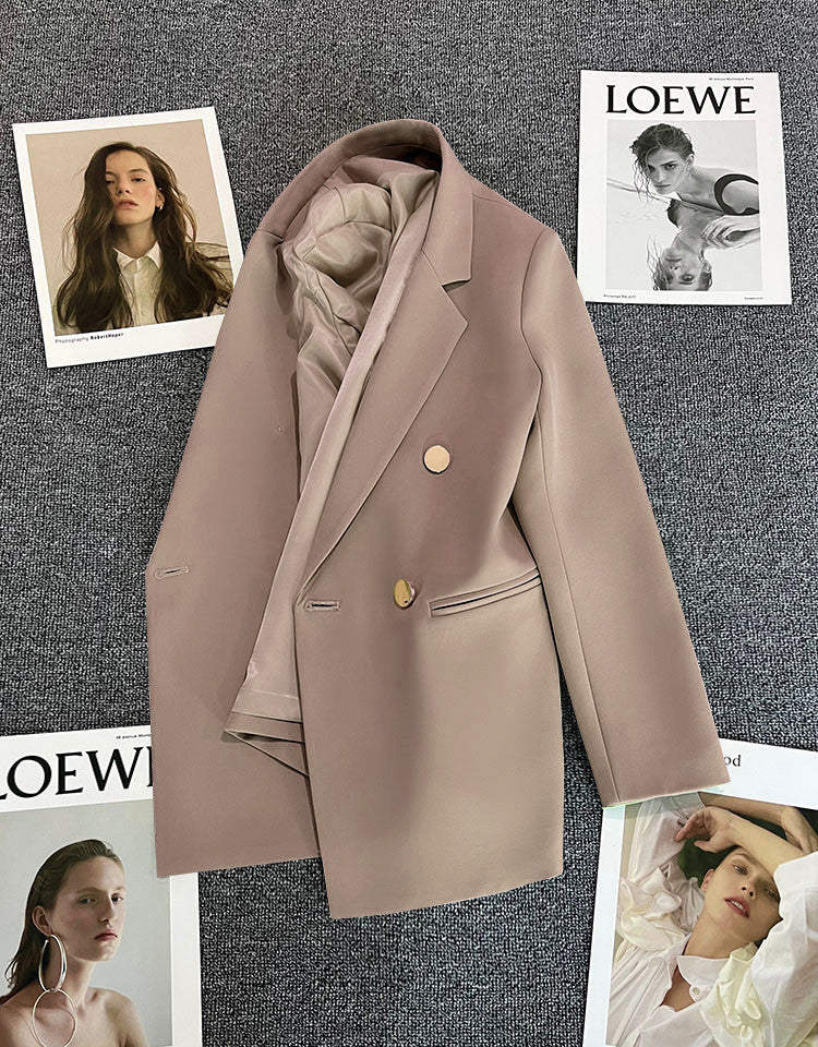 Green Metal Buckle Korean Style 2024 Spring and Autumn New Milk White Suit Jacket Women's Casual All-match High-end Suit