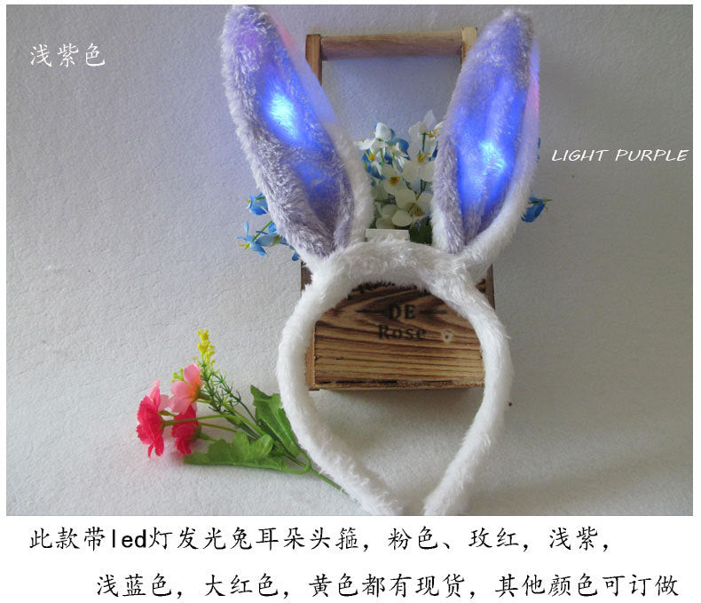 Led Light-Up Plush Bunny Ears Headband for Kids with Light-Up Hair Clip Decoration for Party Performance Props Styling