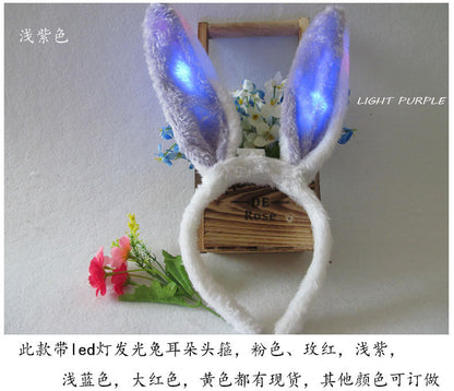 Led Light-Up Plush Bunny Ears Headband for Kids with Light-Up Hair Clip Decoration for Party Performance Props Styling