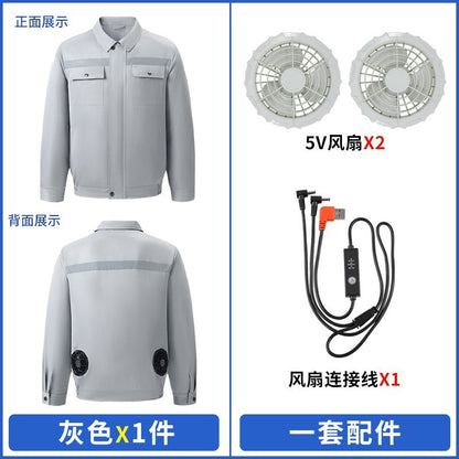 Cross-Border Cooling Air-Conditioning Clothing with Reflective Strips and Fan Cooling Clothing for Men and Women Labor Protection Summer Outdoor Work Clothes
