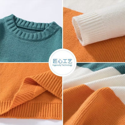 2023 autumn and winter new men's striped sweater men's casual trendy bottoming shirt color matching pullover trendy brand sweater men