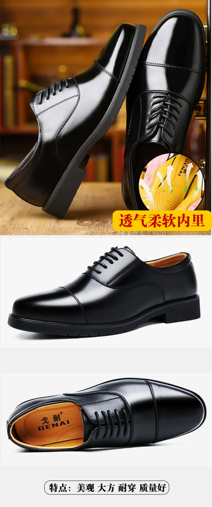 [Real cowhide] business formal leather shoes men's three-joint leather men's shoes summer breathable hidden height increasing shoes men