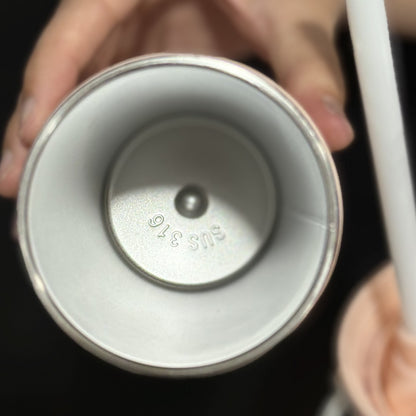 New cute thermos cup 316 stainless steel coffee cup portable double drink portable men's and women's straw accompanying cup