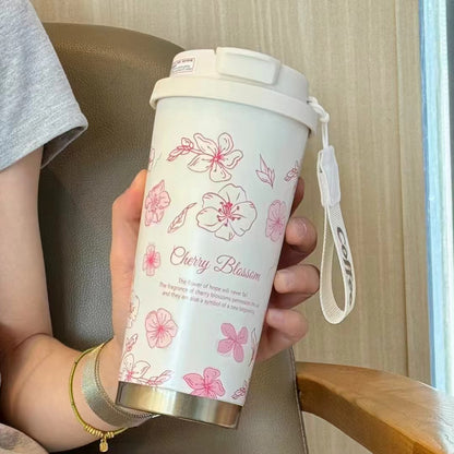 316 stainless steel lily of the valley coffee cup girls high color value double drinking straw cup car gift cup customization