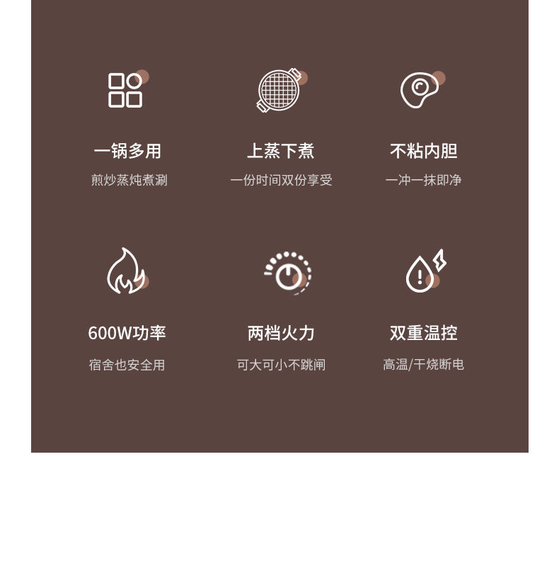 Electric Cooking Pot Dormitory Student Household Small Electric Pot All-In-One Pot Multi-Functional Mini 1-2 People Household Electric Hot Pot