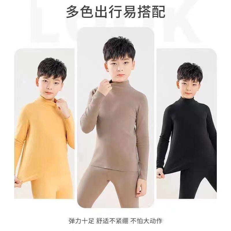 Mid-high collar children's velvet thermal suit for boys ground plush cold-proof one-piece velvet large children's thick thermal underwear
