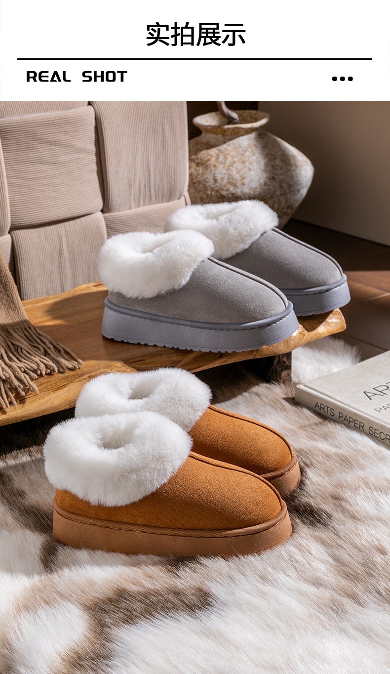 Cotton Slippers for Women in Autumn and Winter, Warm Outer Wear, Thick-Soled Velvet, Non-Slip Bags, Comfortable Home Indoor High-Heeled Cotton Shoes