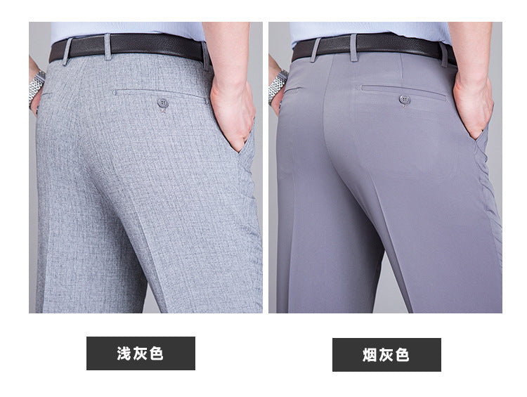 2025 New Summer Thin Mulberry Silk Middle-Aged Business Casual Straight Loose Wrinkle-Free Men's Pants