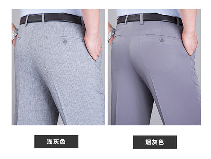 2025 New Summer Thin Mulberry Silk Middle-Aged Business Casual Straight Loose Wrinkle-Free Men's Pants