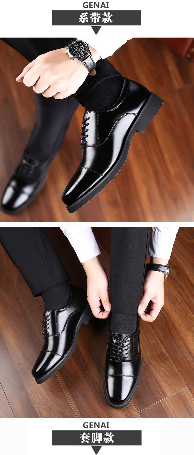 [Real cowhide] business formal leather shoes men's three-joint leather men's shoes summer breathable hidden height increasing shoes men