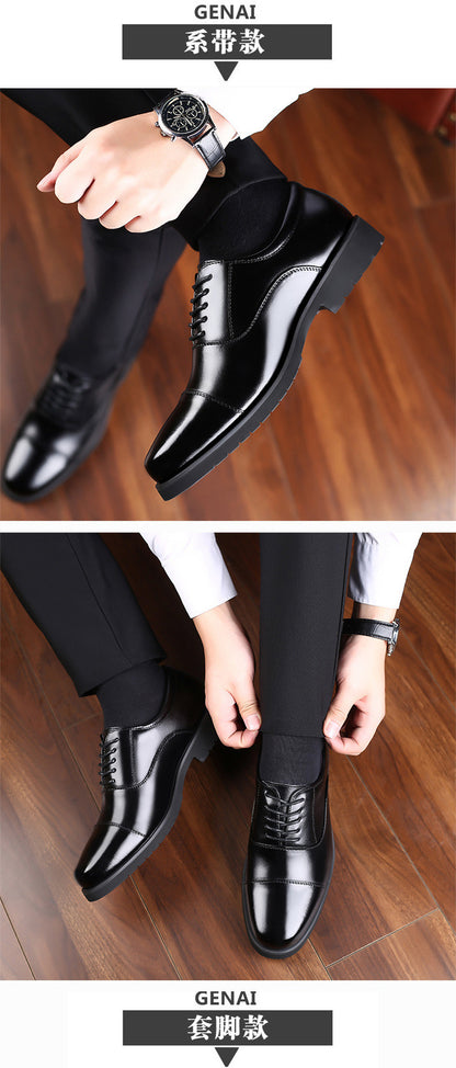 [Real cowhide] business formal leather shoes men's three-joint leather men's shoes summer breathable hidden height increasing shoes men
