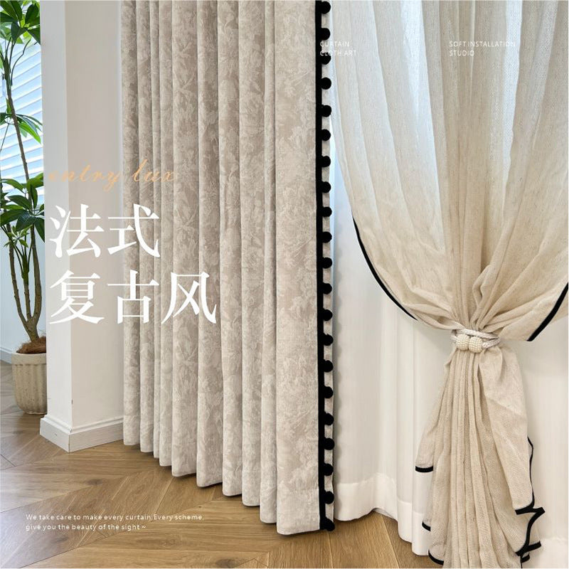 Cream Style Jacquard Curtain for Bedroom Premium Chenille Shading Living Room Bedroom French Light Luxury Shaoxing Curtain